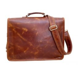 Vintage Buff Leather Messenger Laptop Bag