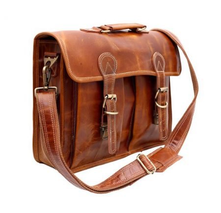 Leather Twin Pocket Messenger Laptop Office Bag