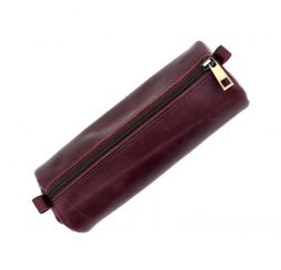 Rustic Leather Pen Pencil Case (Wine Color)