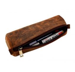 Rustic Leather Pen Pencil Case (Hunter Brown Color)